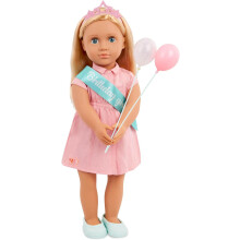 Our Generation – 18-Inch Birthday Doll – Lifelike Blue Eyes & Dark – Blonde Hair – Party Dress, Sash & Balloons – Pretend Play 3+ Years –