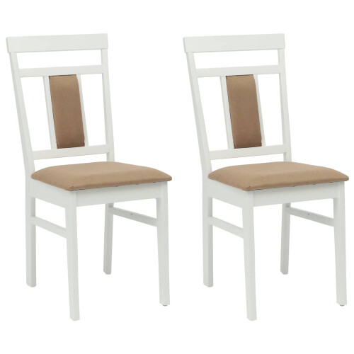 VidaXL vidaXL Dining Chair 2 pcs White and Brown Solid Rubber Wood 1