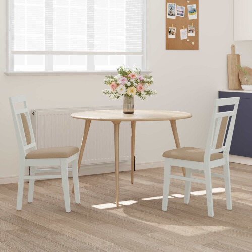 VidaXL vidaXL Dining Chair 2 pcs White and Brown Solid Rubber Wood 2