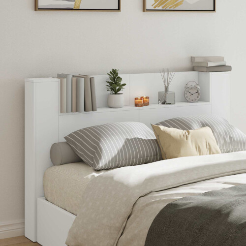 VidaXL vidaXL Storage Headboard with LED White Engineered Wood