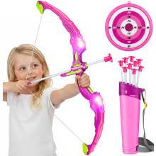 OWNONE 1 Bow and Arrow Set for Kids, 2 in 1 LED Light Up Archery Set Includes 1 Bow, 10 Suction Cup Arrows & 1 Quivers