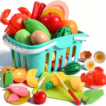 Play Food Sets for Kids Kitchen, 38 Pcs Pretend Food with Storage Basket,Plastic Food Cutting Toys, Play Kitchen Accessories for Toddlers