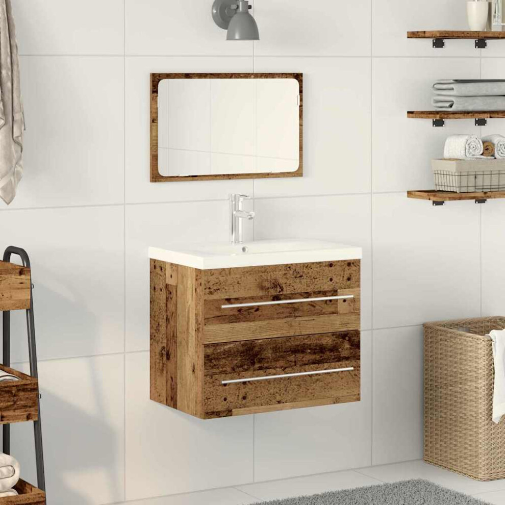 Vidaxl Bathroom Sink Cabinet With Drawer Wall-Mounted 2 Pcs Old Wood