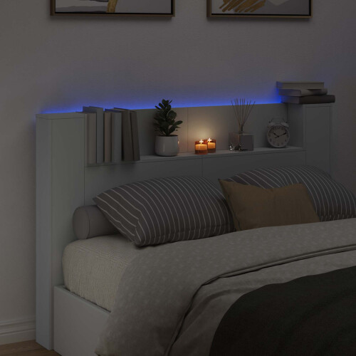 VidaXL vidaXL Storage Headboard with LED White Engineered Wood 2