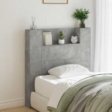 vidaXL Storage Headboard with LED Concrete Grey Engineered Wood