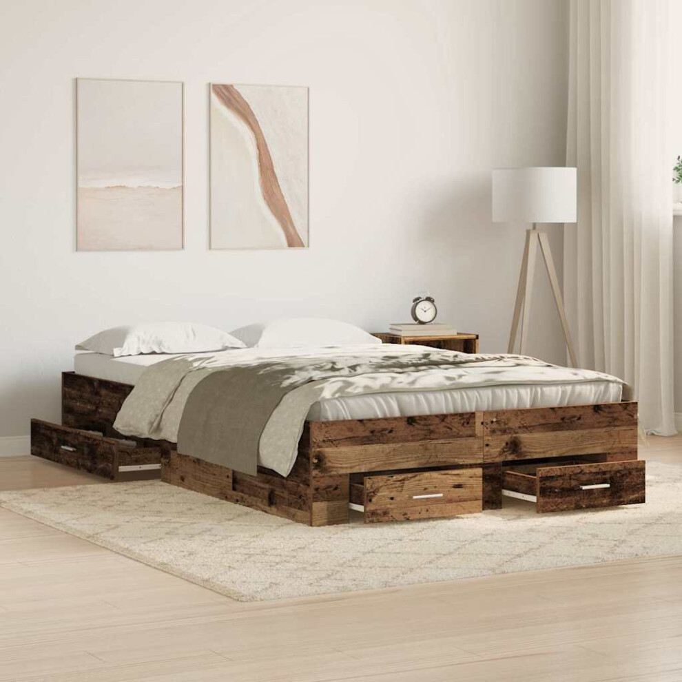 Vidaxl Bed Frame With Drawer Old Wood 120 X 190 Cm Engineered Wood