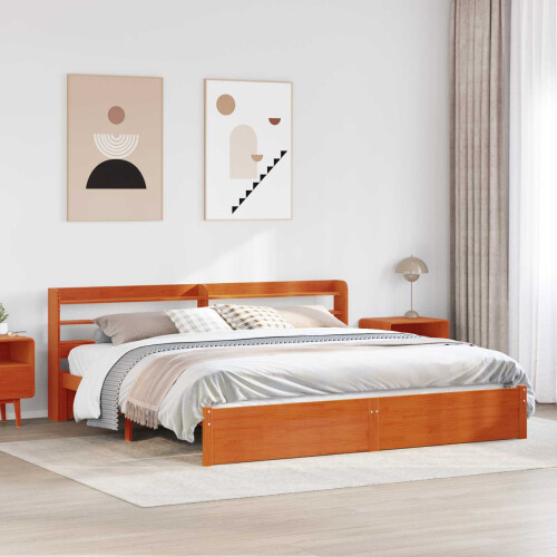 VidaXL vidaXL Bed Frame with Headboard 2 pcs Wax Brown Solid Pine Wood