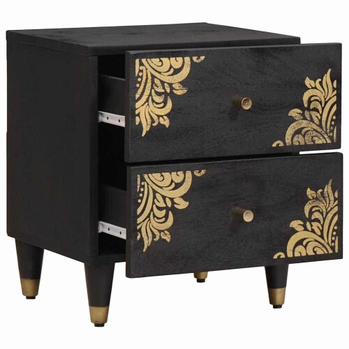 VidaXL vidaXL Bedside Cabinet Black 40 x 33 x 46 cm Solid Mango Wood 1