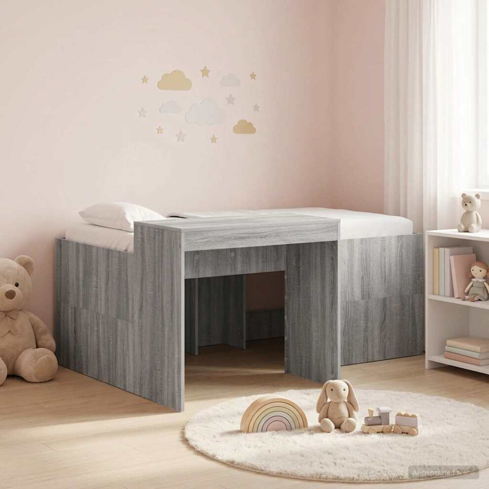 Vidaxl Kids'high Bed Frame With Desk Sonoma Engineered Wood Grey