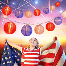 Red White Blue LED Lantern String Lights Outdoor 10m