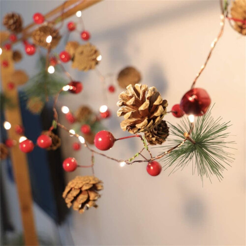 Christmas string lights pine-needle wreath garland