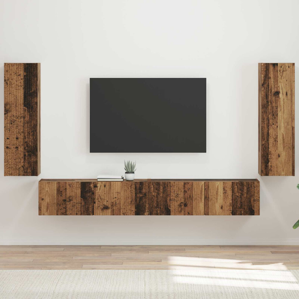 Vidaxl Tv Wall Cabinet Set 4 Pcs 29.5 X 31 X 100 Cm Old Wood