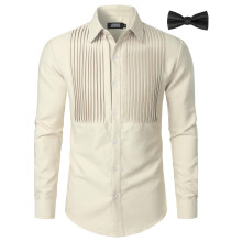 JOGAL Camicia da Uomo a Maniche Lunghe da Smoking Elegante Plissettata Beige XL — camicia elegante