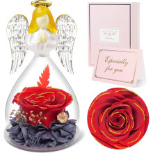 Statua dell’Angelo con Rose Rosse Oro Idea Regalo per Mamma Nonna — rose eterne, regalo per lei, cupola vetro decorativa