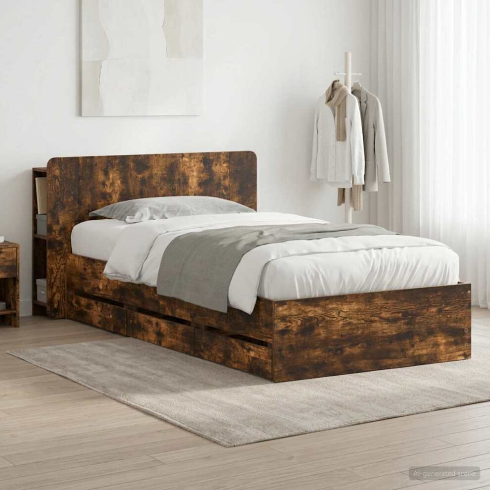 Vidaxl Bed Frame With Storage Smoked Oak 90 X 200 Cm Engineered Wood