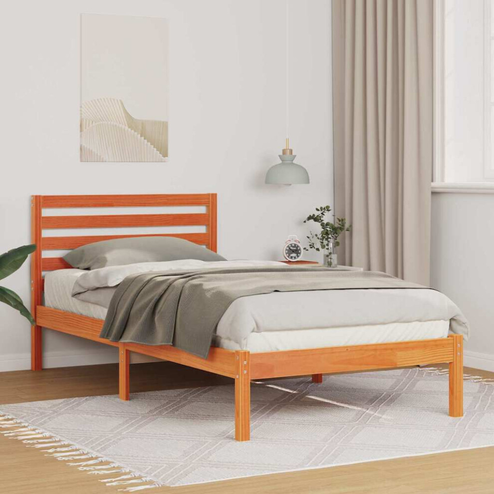 Vidaxl Bed Frame With Headboard Wax Brown 90 X 190 Cm Solid Pine Wood