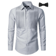 JOGAL Camicia da Uomo A Manica Lunga Smoking Elegante Plissé Grigio M — camicia elegante, abbigliamento matrimonio