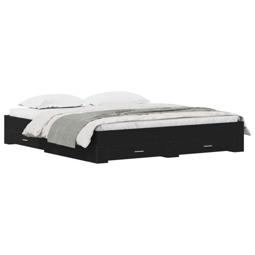 VidaXL vidaXL Bed Frame with Drawer Black Oak 180 x 200 cm Engineered Wood 1