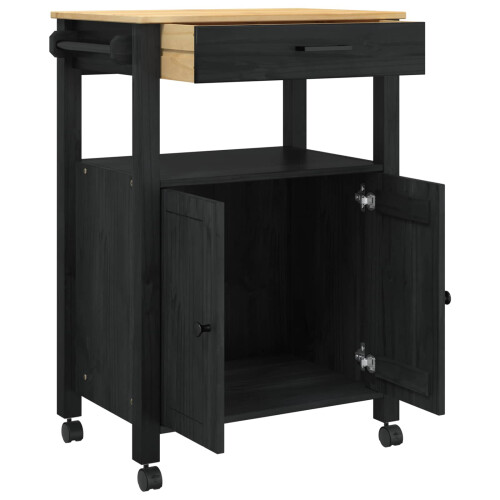 VidaXL vidaXL Kitchen Trolley MONZA Black 60 x 40 x 88.5 cm Solid Pine Wood 2