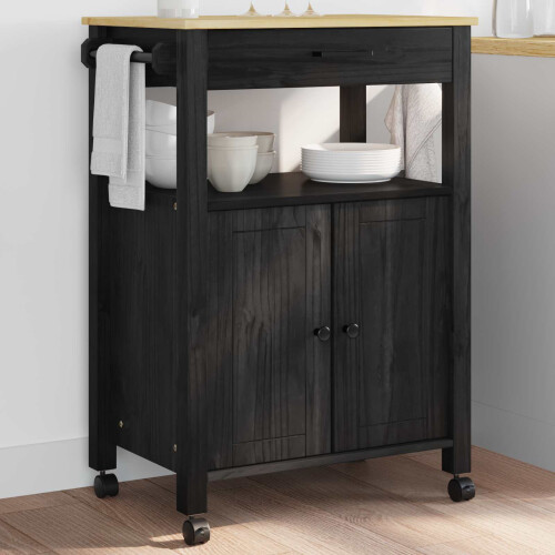 VidaXL vidaXL Kitchen Trolley MONZA Black 60 x 40 x 88.5 cm Solid Pine Wood 1