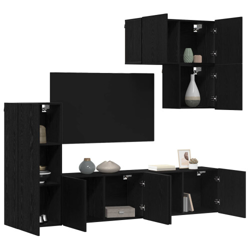 VidaXL vidaXL TV Wall Unit Wall-mounted 5 pcs Black Oak Engineered Wood 1