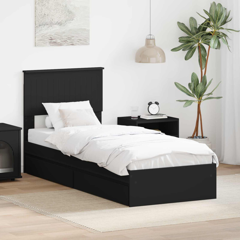 Vidaxl Storage Bed With Headboard 75 X 190 Cm Engineered Wood Black
