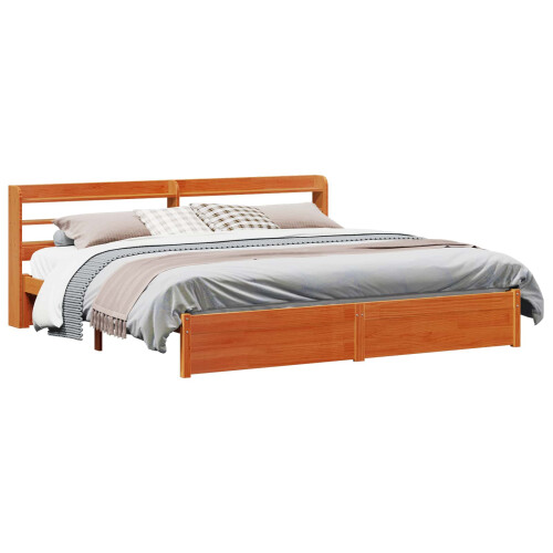 VidaXL vidaXL Bed Frame with Headboard 2 pcs Wax Brown Solid Pine Wood 1