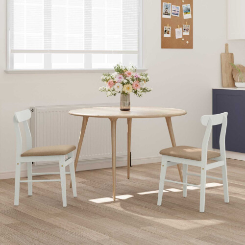 VidaXL vidaXL Dining Chair 2 pcs White and Brown Solid Rubber Wood 2
