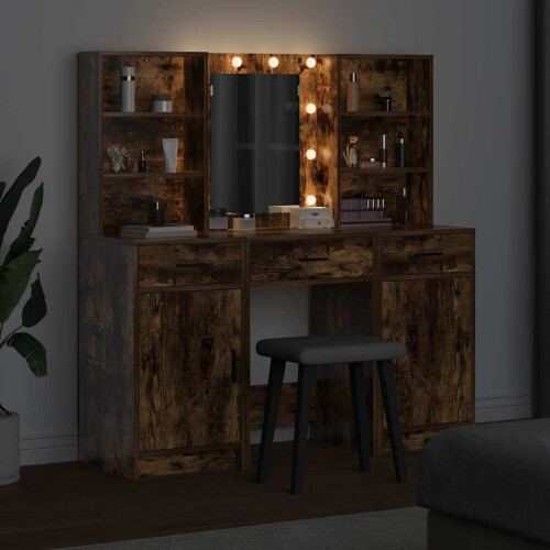 VidaXL vidaXL Dressing Table Set with Drawer 3 pcs Smoked Oak Engineered Wood 2