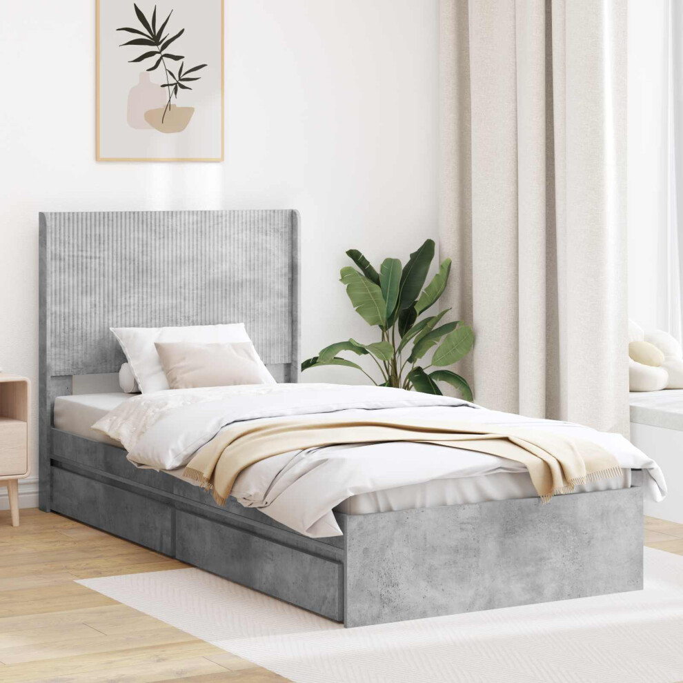 Vidaxl Bed Frame With Storage And Headboard Concrete 75 X 190 Cm Grey