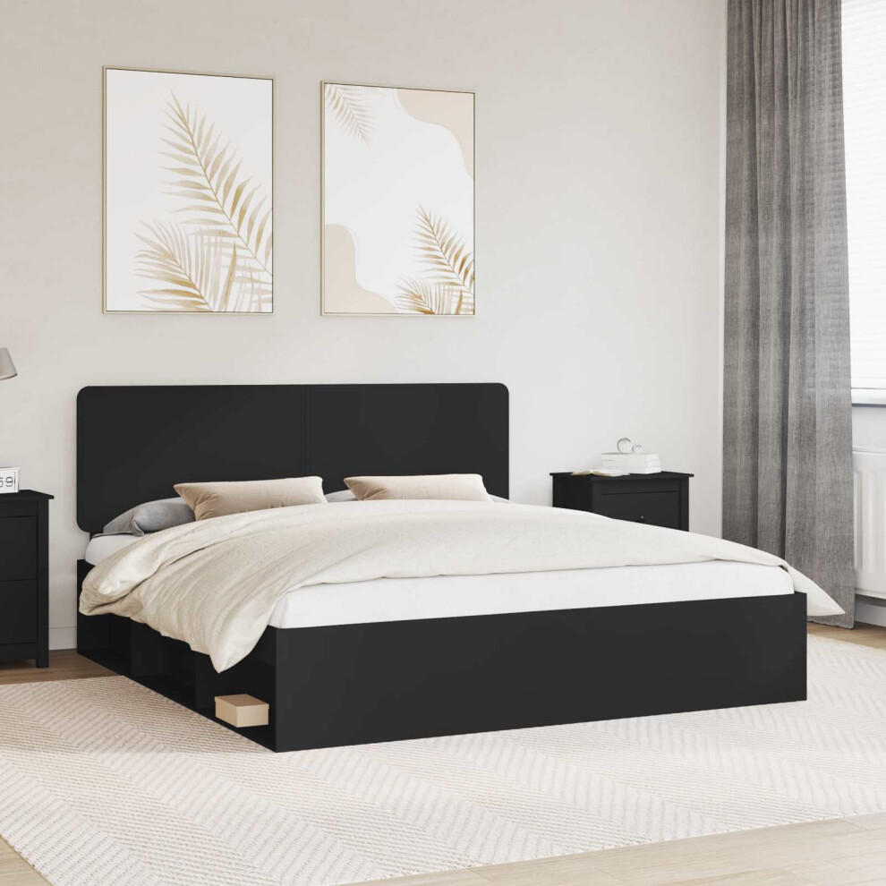 Vidaxl Bed Frame With Headboard Black 180 X 200 Cm Solid Pine Wood