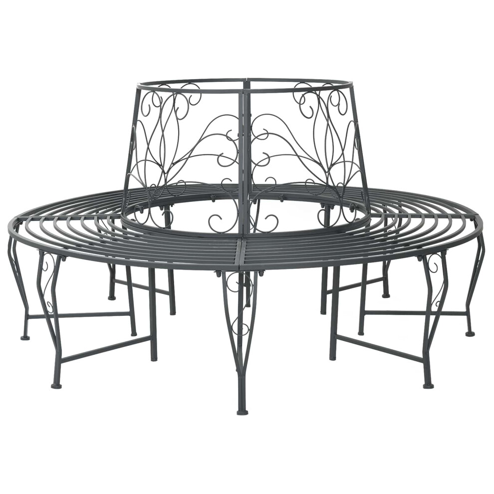 Vidaxl Tree Bench 8-Seater Ø 160 X 89 Cm Steel Silver Grey Round