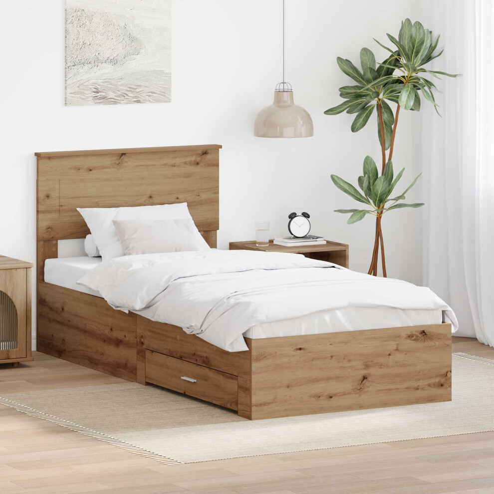 Vidaxl Bed Frame With Drawer Artisan Oak 90 X 200 Cm Engineered Wood