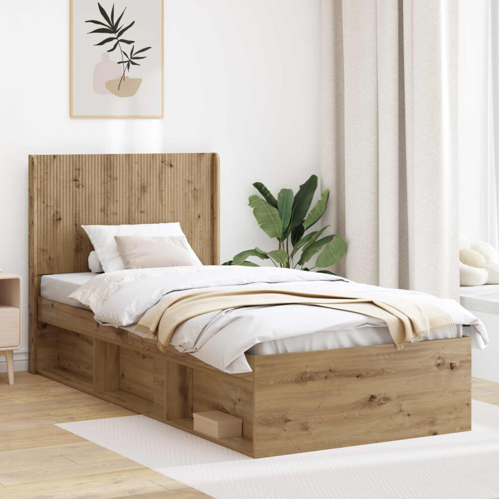 Vidaxl Bed Frame With Storage And Headboard Artisan Oak 90 X 200 Cm