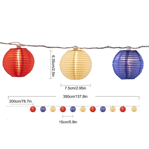 Red White Blue LED Lantern String Lights Outdoor 10m 2