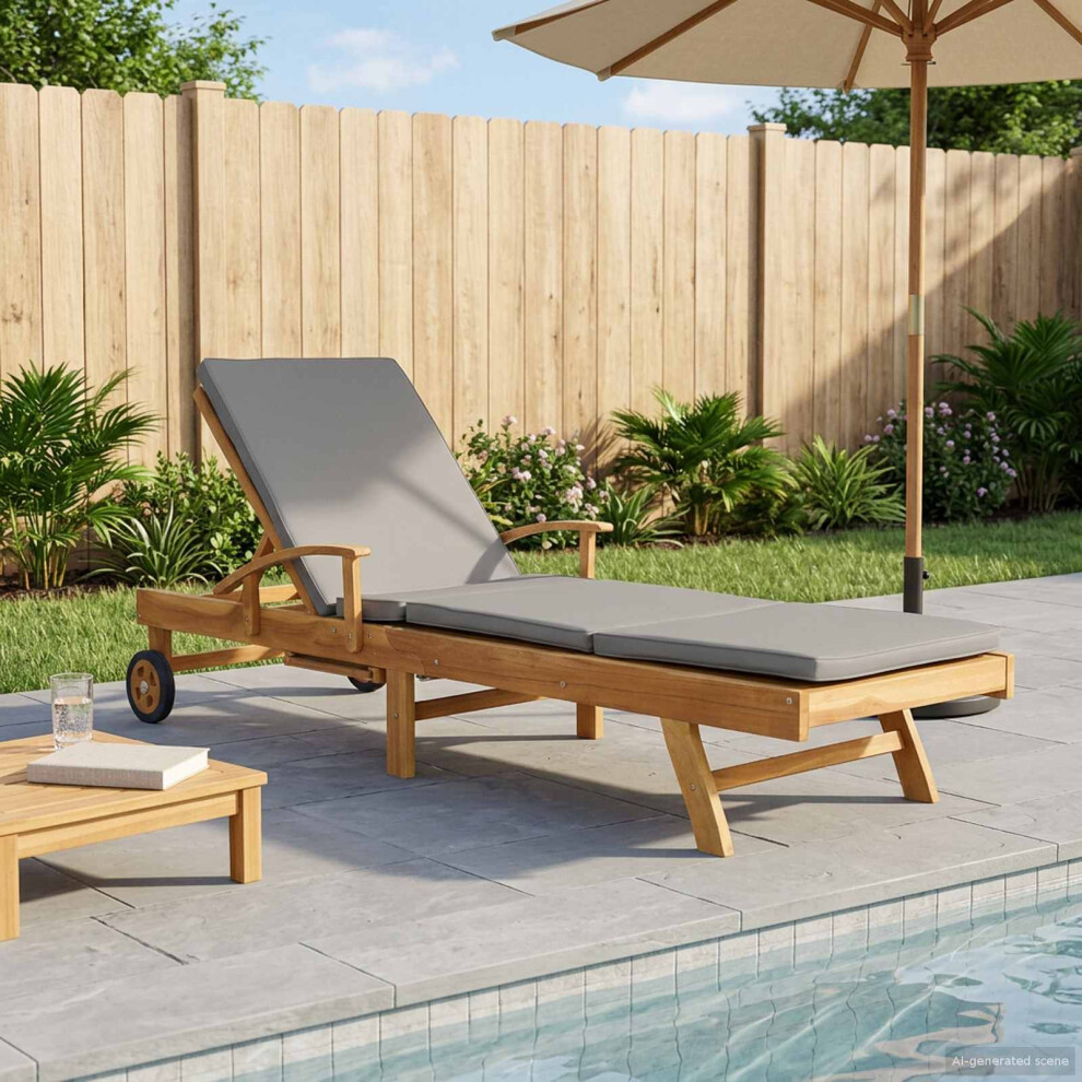 Vidaxl Sun Lounger With Cushion 100% Polyester Solid-Teak