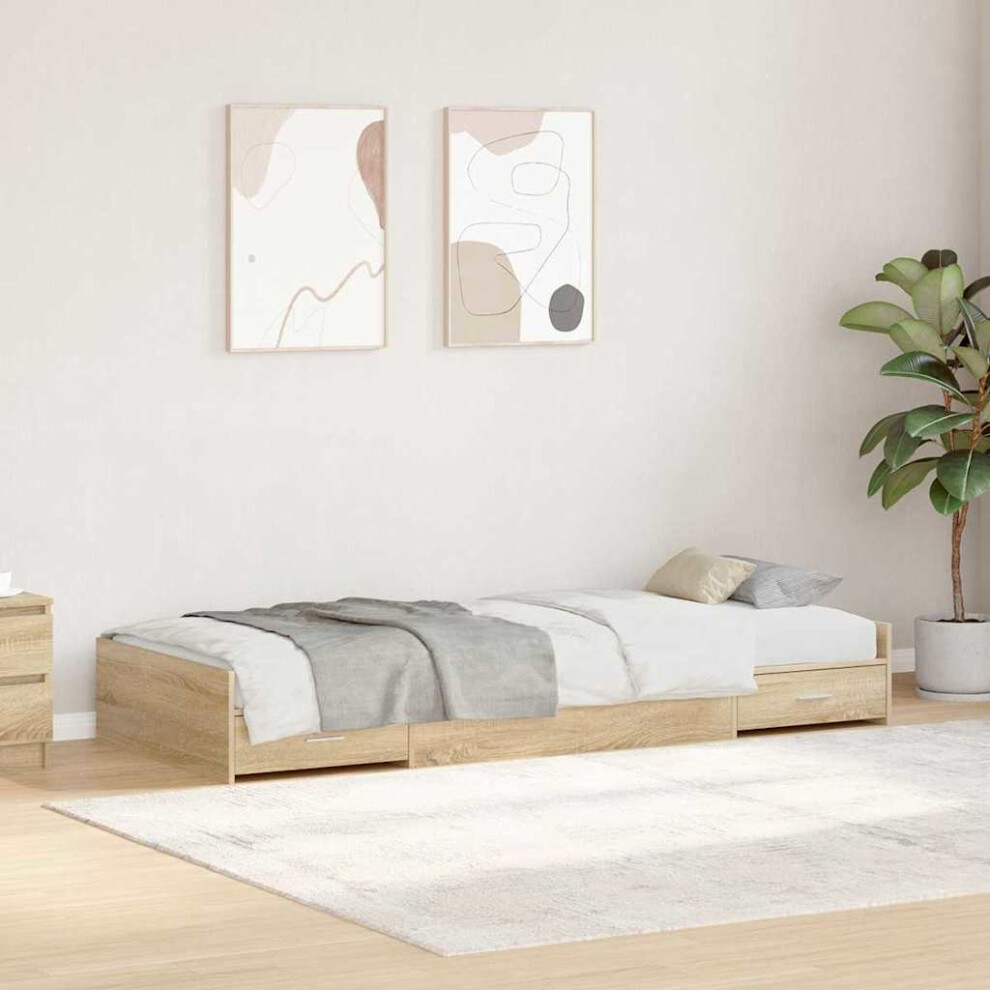 Vidaxl Bed Frame With Headboard Sonoma Oak 90 X 200 Cm Engineered Wood