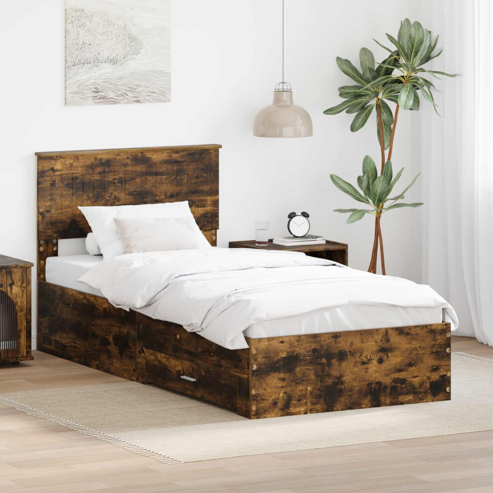 Vidaxl Bed Frame With Headboard Smoked Oak 90 X 200 Cm Engineered Wood