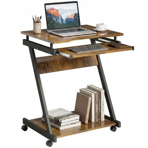 Homcom HOMCOM Movable Computer Desk with 4 Moving Wheels Rustic Brown 1
