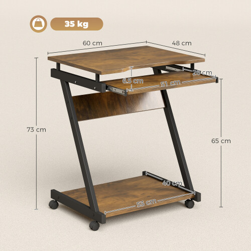 Homcom HOMCOM Movable Computer Desk with 4 Moving Wheels Rustic Brown 2
