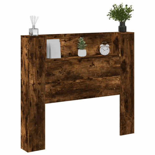 VidaXL vidaXL Storage Headboard with LED Smoked Oak Engineered Wood 2
