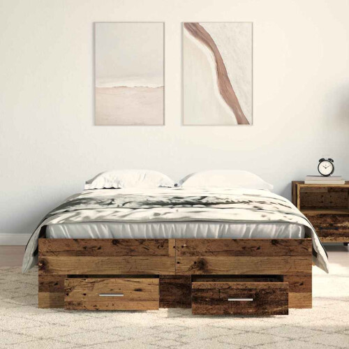 VidaXL vidaXL Bed Frame with Drawer Old Wood 120 x 190 cm Engineered Wood 2