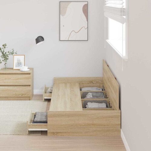 VidaXL vidaXL Bed Frame with Headboard Sonoma Oak 90 x 200 cm Engineered Wood 2