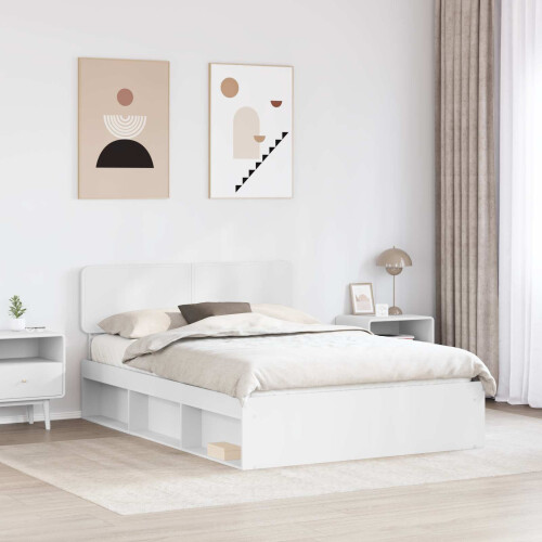 VidaXL vidaXL Bed Frame with Headboard White 150 x 200 cm Solid Pine Wood 2
