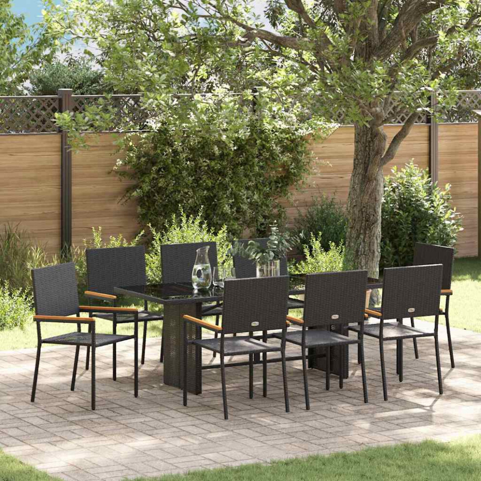 Vidaxl Garden Dining Set 9 Pcs Black Poly Rattan