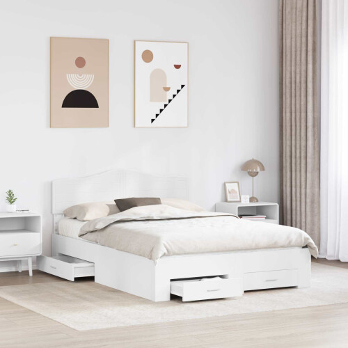 VidaXL vidaXL Bed Frame with Headboard White 140 x 190 cm Engineered Wood 2
