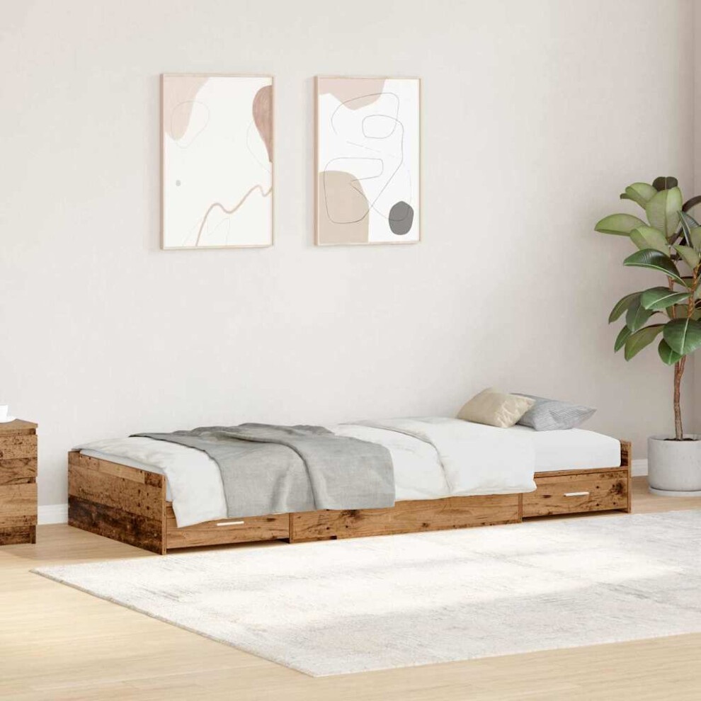 Vidaxl Bed Frame With Headboard Old Wood 90 X 200 Cm Engineered Wood