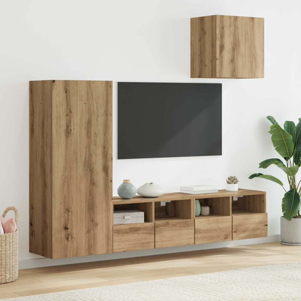 Vidaxl Tv Wall Units 4 Pcs Artisan Oak Engineered Wood - Brown, Brown - Image 3