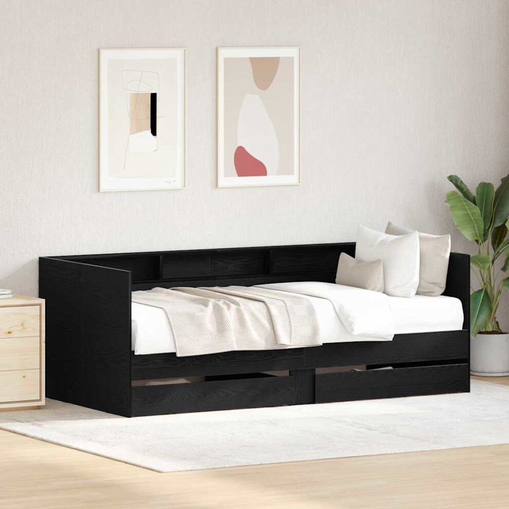 Vidaxl Daybed With Headboard Oak 75 X 190 Cm Engineered Wood Black