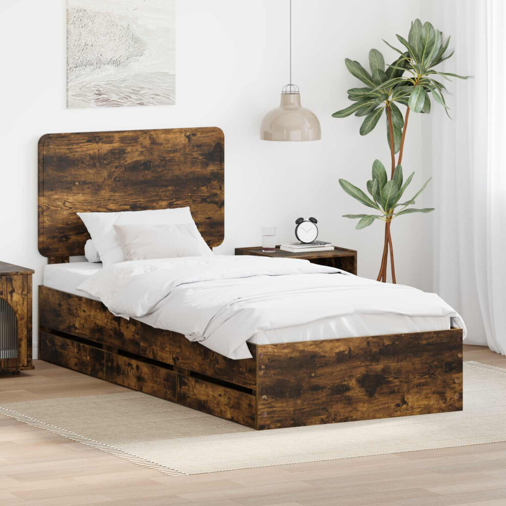 Vidaxl Bed Frame With Drawer Smoked Oak 75 X 190 Cm Engineer Wood